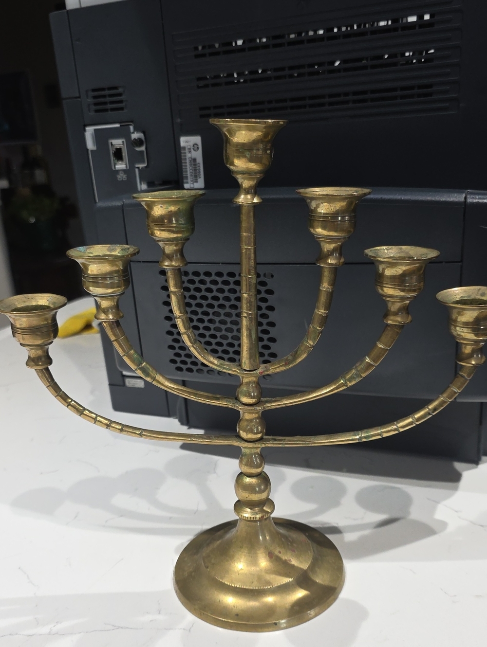 Brass Seven-Arm Menorah Candle Holder - Classic Gold Finish